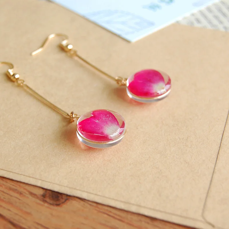 New Elegant Terrarium Glass Dried Flower Rose Petals Drop Earrings Women Boho Fashion Floating Locket Jewelry Accessories | Украшения и
