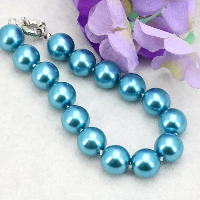 Ожерелье женское из голубого стекла с жемчугом колье 12 мм браслет 18 дюймов серьги