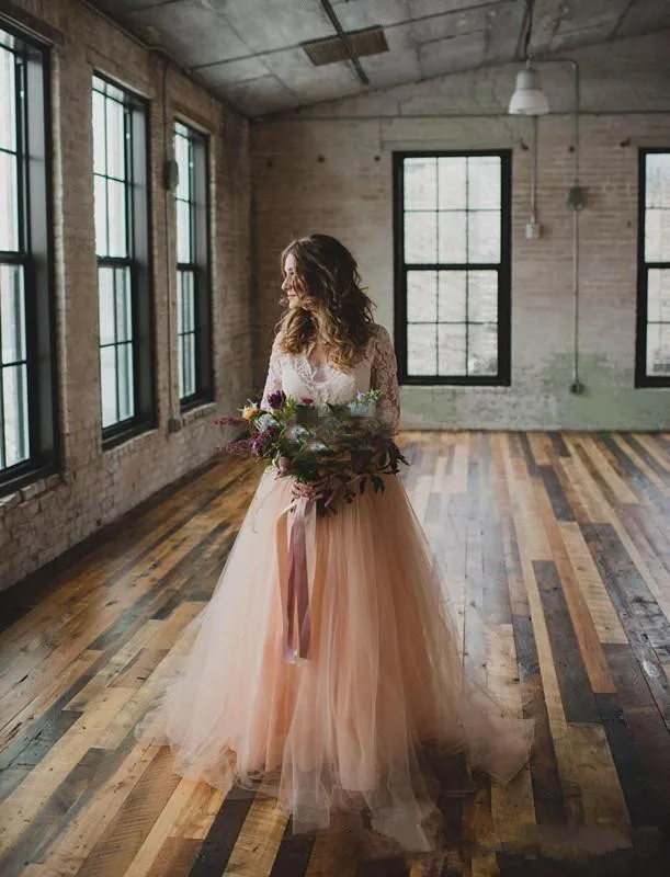 Винтажные свадебные платья в стиле Country одежда с длинным рукавом Кружевное