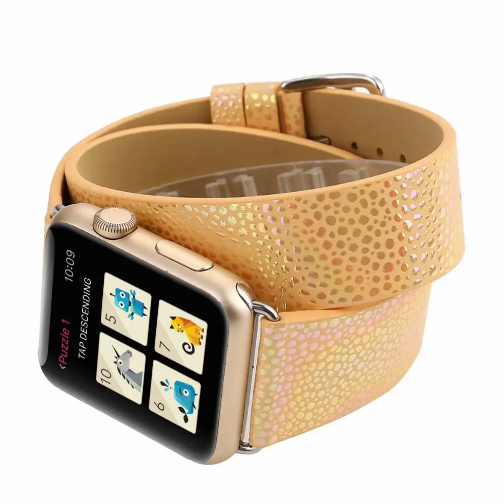 Браслет из натуральной кожи с двойным кольцом ремешок для Apple Watch 42/38 мм рисунком в