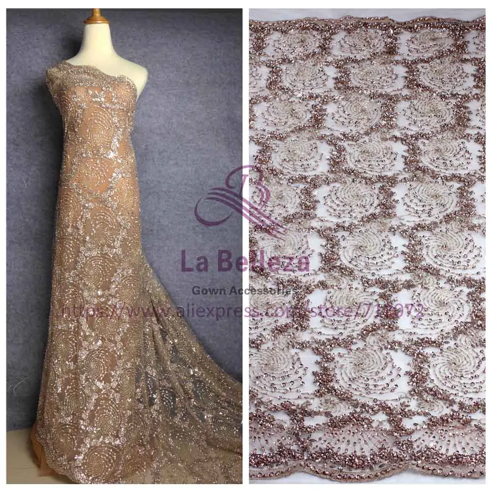 Khaki La Belleza 1 ярд super heavy handmde бисером фиолетовый розовый вечернее платье кружевной ткани 4" Ширина - Цвет: Khaki