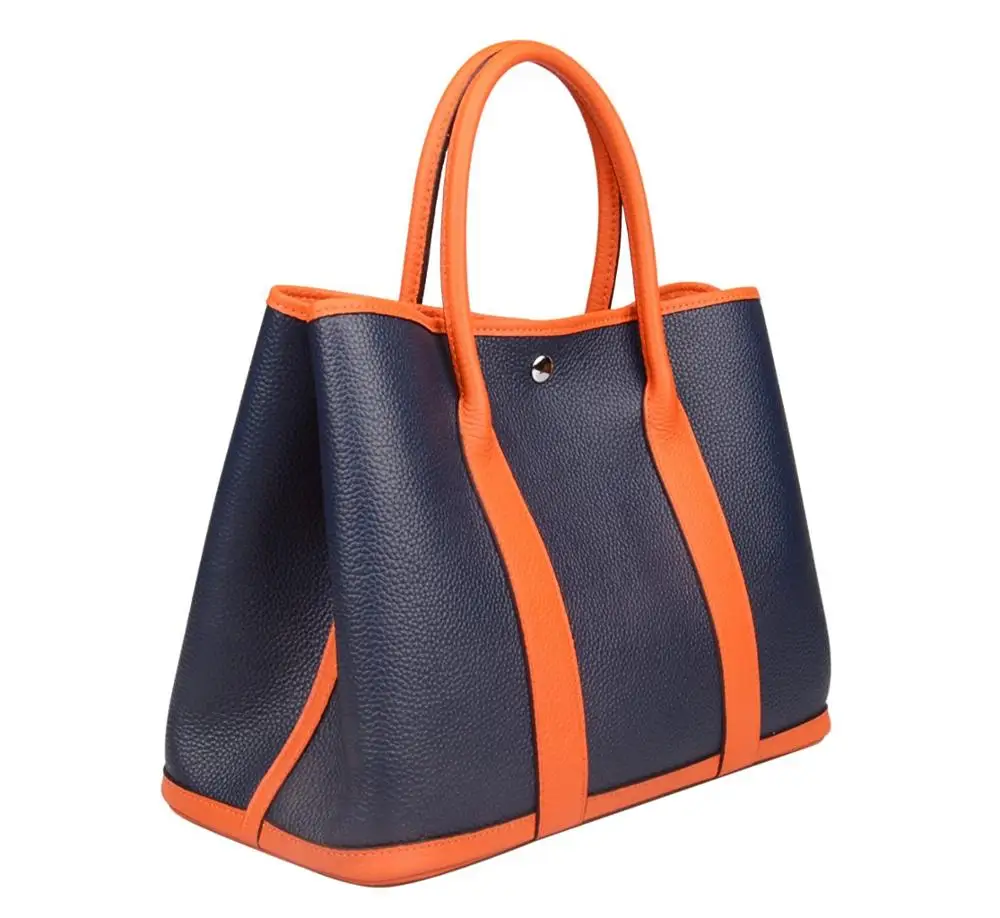 Dark blue-orange Женская роскошная дизайнерская сумка-тоут из натуральной кожи с верхней ручкой - Цвет: Dark blue-orange