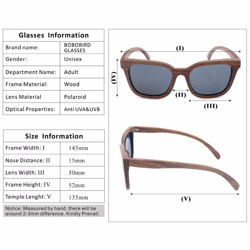 BOBO BIRD Walnut Wood Sunglasses Women Polarized Square Sun Glasses Men Eyewear zonnebril dames