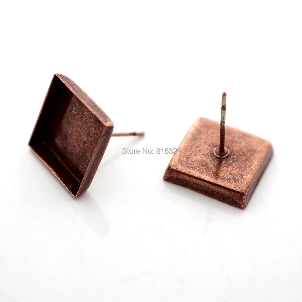 12 мм 16 пустая квадратная глубокая стенка ободок чашки кабошон Сережка гвоздик