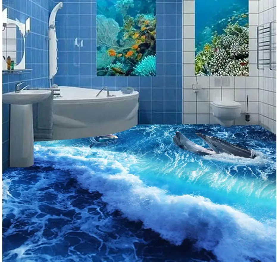 3d стереоскопические обои украшение для дома дельфин волны морской мир 3D ванной