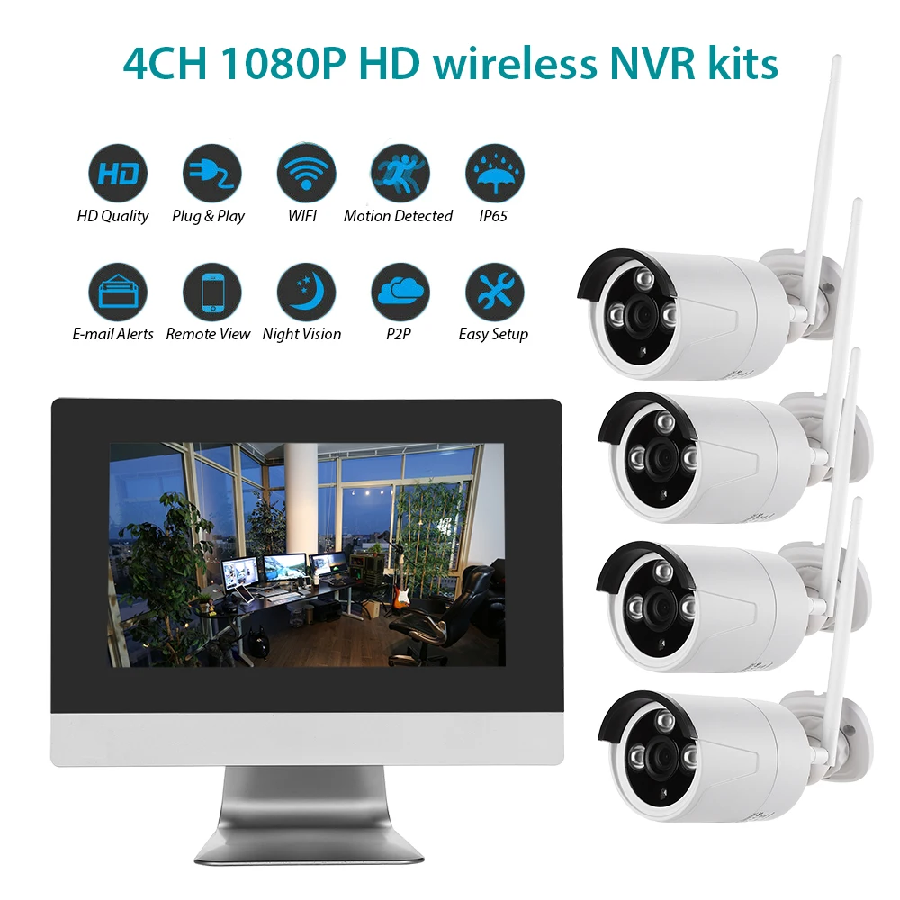 Wifi CCTV камера система 4CH 1080P HD беспроводная безопасности DVR NVR комплект