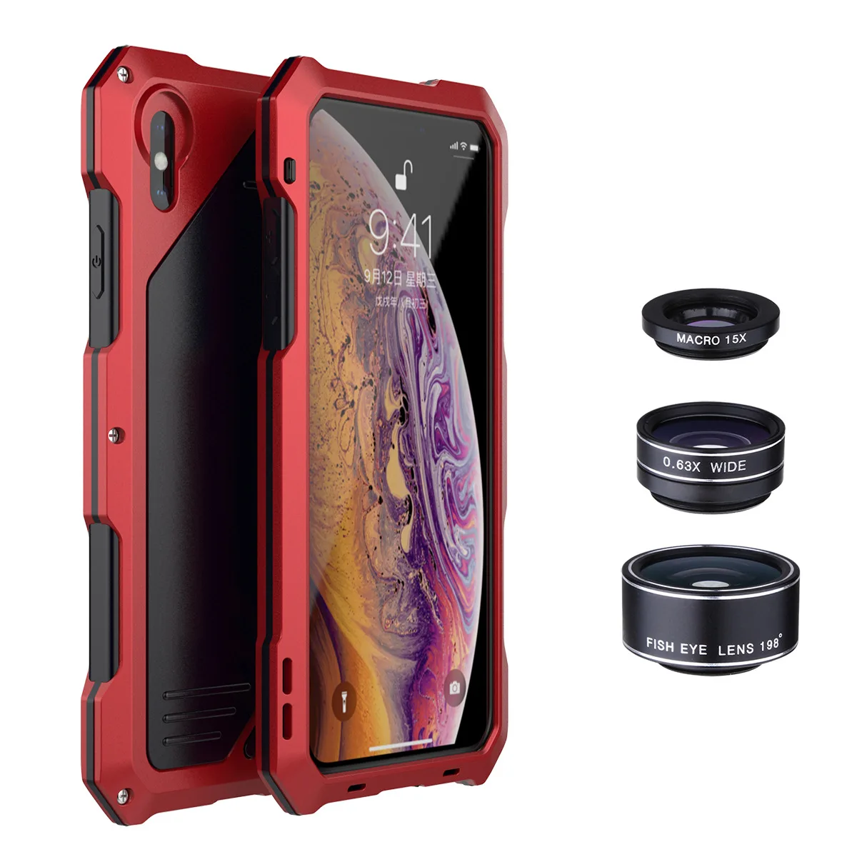 Металлический противоударный чехол для iPhone XS Max XR бампер из алюминиевого сплава для iPhone X с макро широкоугольным объективом рыбий глаз