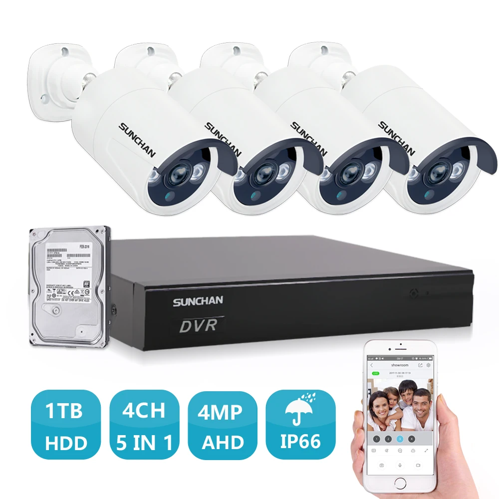 SUNCHAN система безопасности 4ch CCTV DVR DIY Kit 4x4 0 Мп камера 4.0mp видеонаблюдения 1 ТБ HDD|hdd