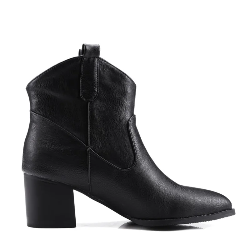 MINGDILIN Women Shoes Comfort Leisure Coarse Heel Sharp Head Large Size Warm Advanced PU European American style Short boots 47 | Обувь