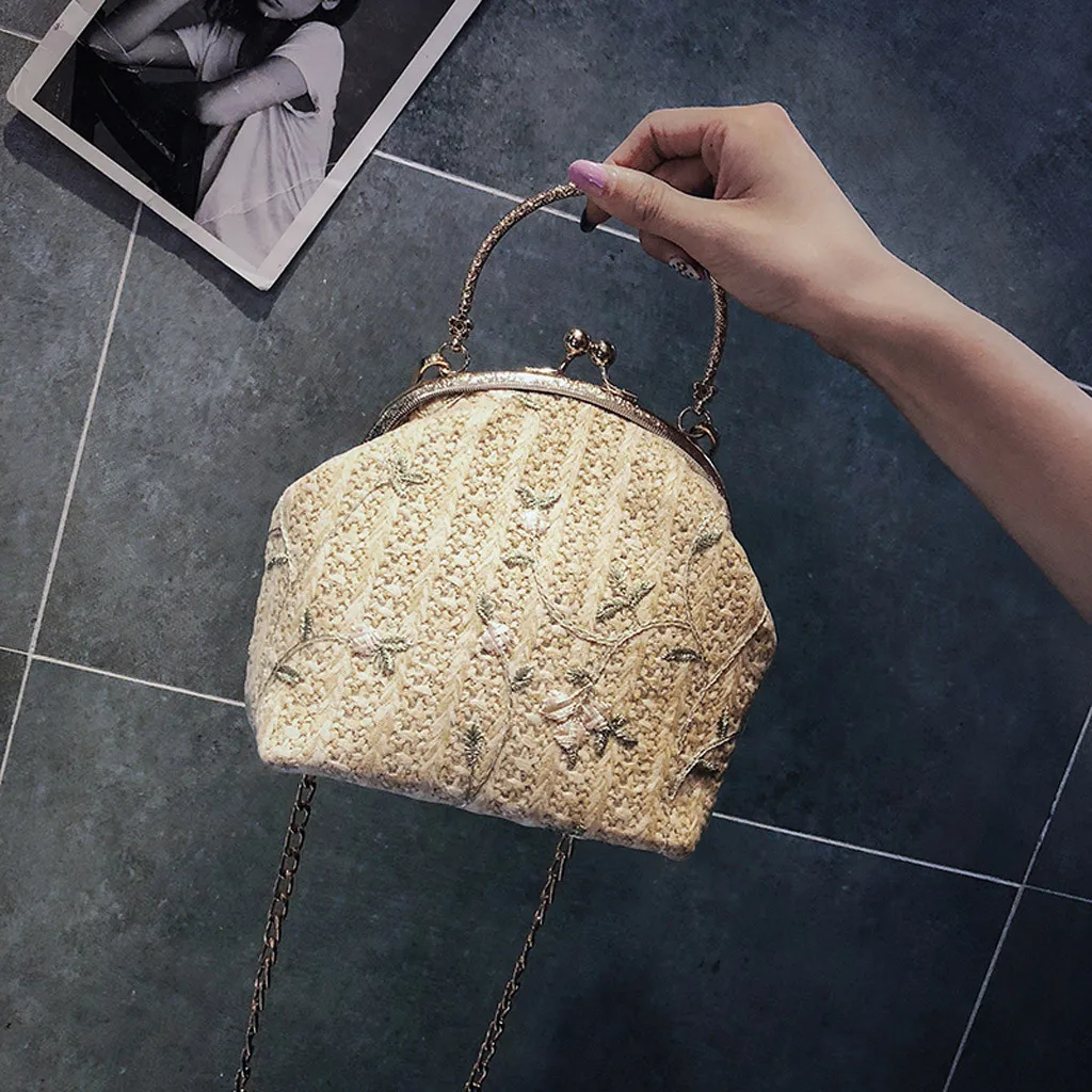 MAIOUMY, модная женская плетеная сумка-мессенджер на плечо с цепочкой, сумка-мессенджер на застежке, противоугонная, мягкая, в виде ракушки, соломенная, ретро, дорожная сумка, 3 июня