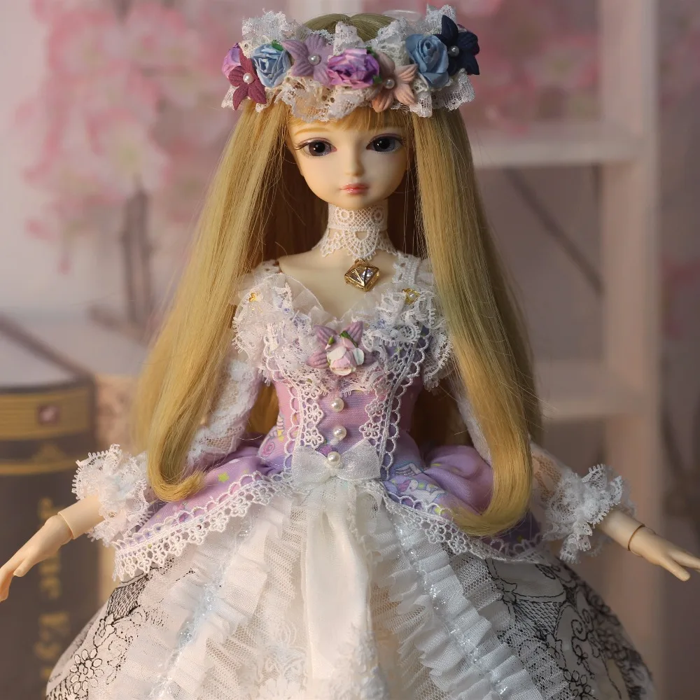 Кукла DBS 1/4 bjd 45 см фиолетовое розовое платье Цветочная повязка на голову ожерелье
