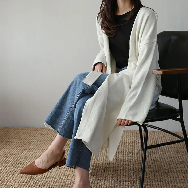Ladies Loose Cardigan Sweater 2018 Winter Women Solid Knitted Long Kimono Split Overcoat Soft With Belt Outwear |