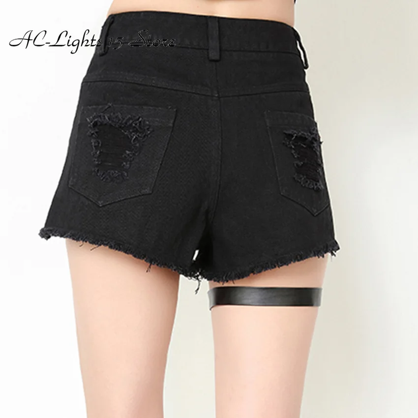 Chic Ring Garter Skinny Shorts High Waist Women Summer Black Goth Girls Harness Thigh Belt Strap Sexy Punk | Женская одежда