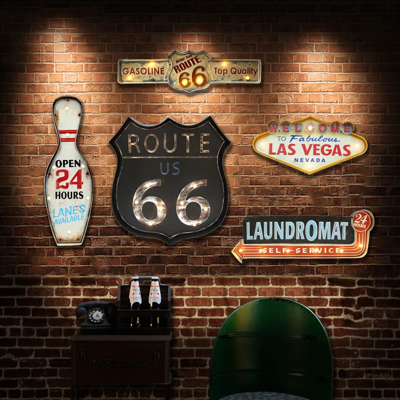 Ретро светодиодный металлический знак Настенная декоративная живопись миска в