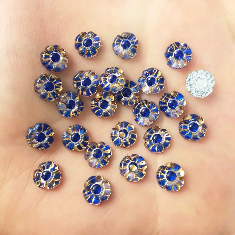 Sapphire Новинка 100 шт 8 мм полимерный блестящий красочный цветок с плоской задней поверхностью узоры из страз DIY Свадебные Аппликации Ремесло W38 - Цвет: Sapphire