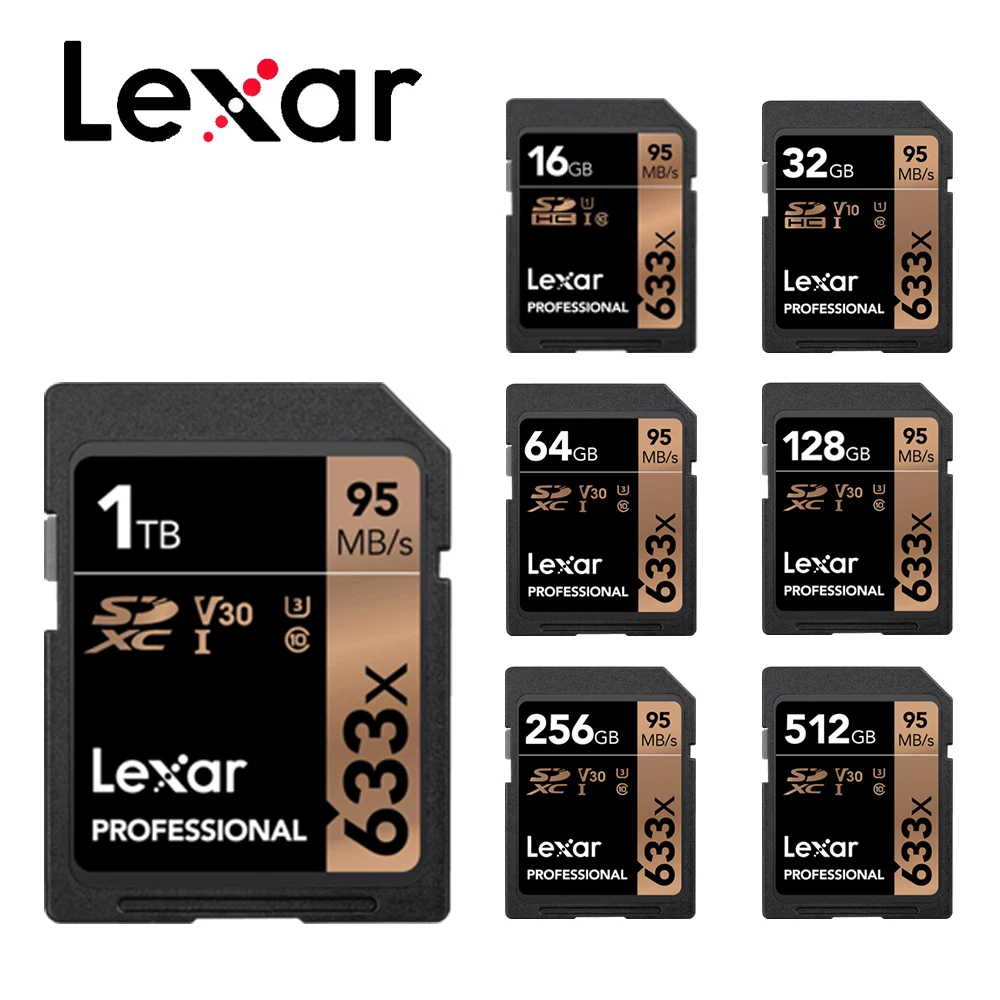 Карта памяти Lexar SD высокоскоростная видеокарта Max95MB/s 32 Гб 64 128 ГБ 256 512 1 ТБ C10 U1 U3 4K