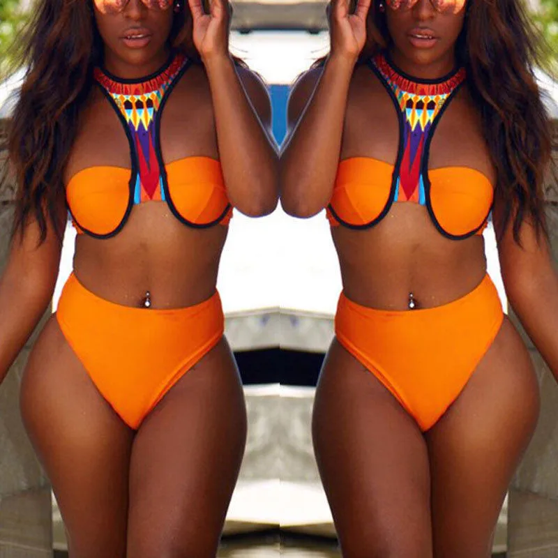 Новинка 2017 сексуальный женский комплект бикини с лямкой на шее купальник Женский