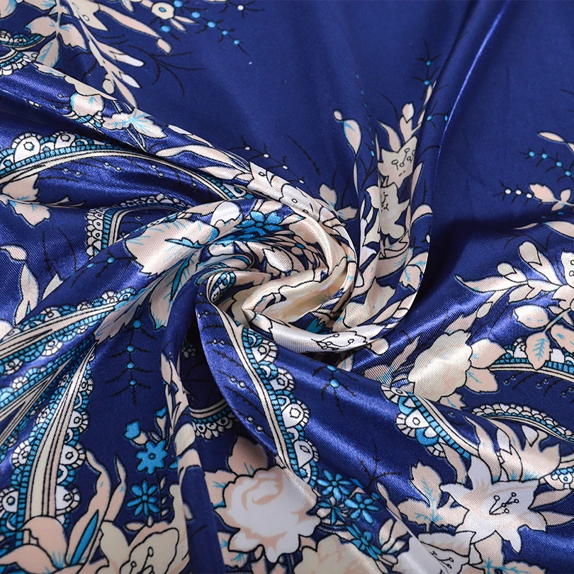 [BYSIFA] White Chinese Roses Women Silk Scarf Shawl 2018 Spring Autumn Satin Large Square Scarves Wraps Navy Blue Pink Grey Red| |
