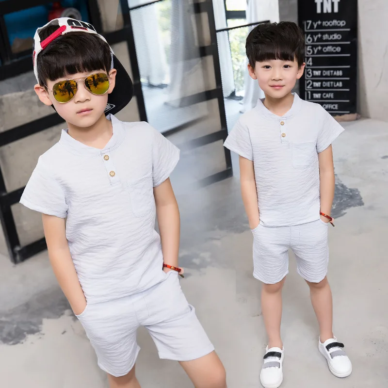Akexiya New boys clothes short sleeve T-shirt+shorts 2pcs set O-neck multicolor clothing solid gray children |