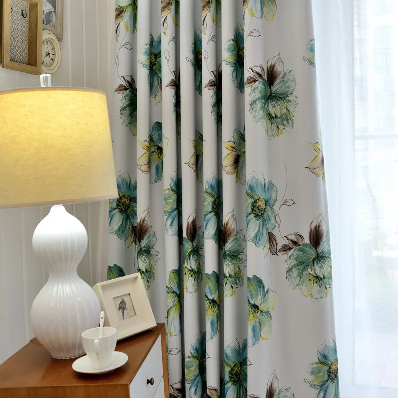 Масляная живопись цветы затемненные занавески для спальни зеленый печать