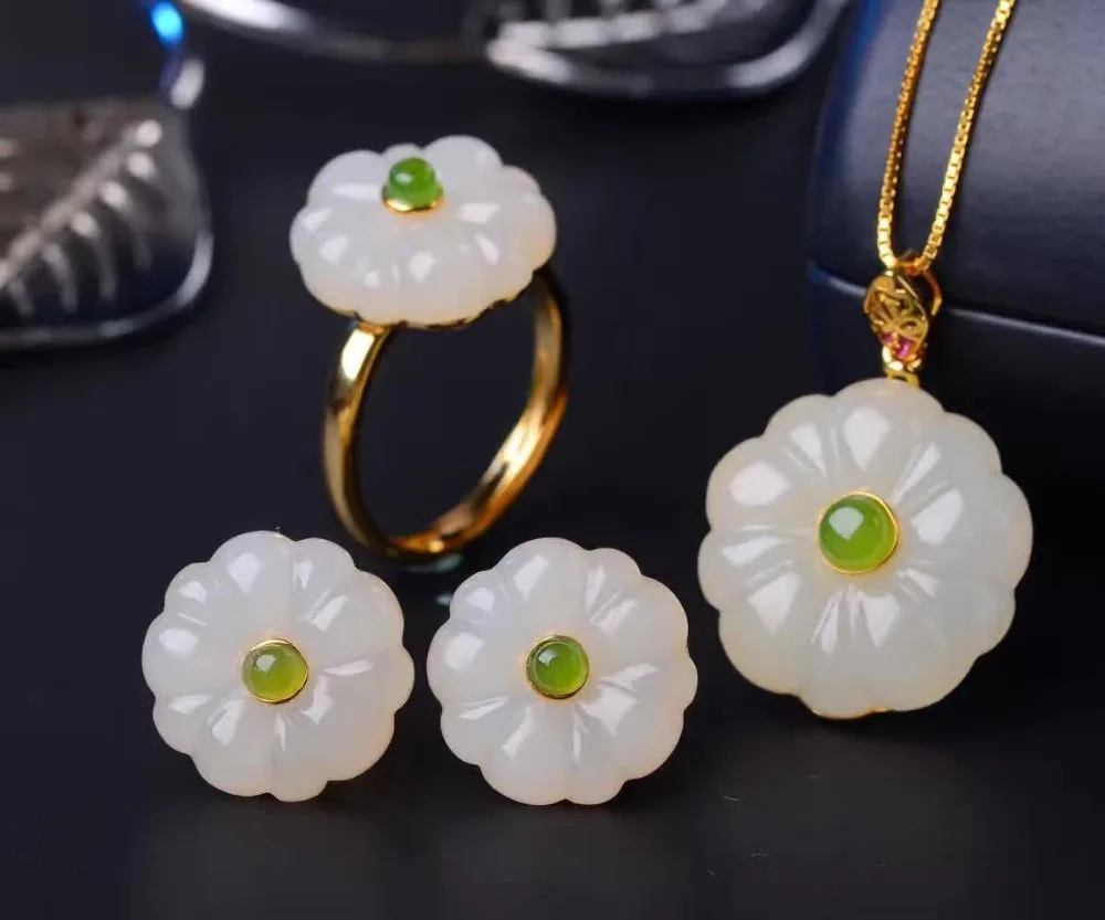 Натуральное и туманное кольцо серьги с подвеской три набора серебро 925 пробы