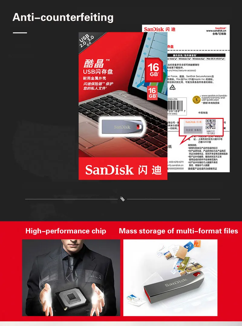 SanDisk 64 Гб USB флеш-накопитель 32 ГБ USB диск 16 Гб USB2.0 Мини-накопитель Флешка карта памяти U диск для компьютера