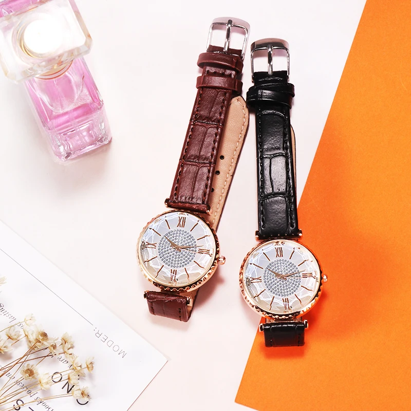 Часы наручные женские кварцевые в римском стиле с кожаным ремешком | Наручные