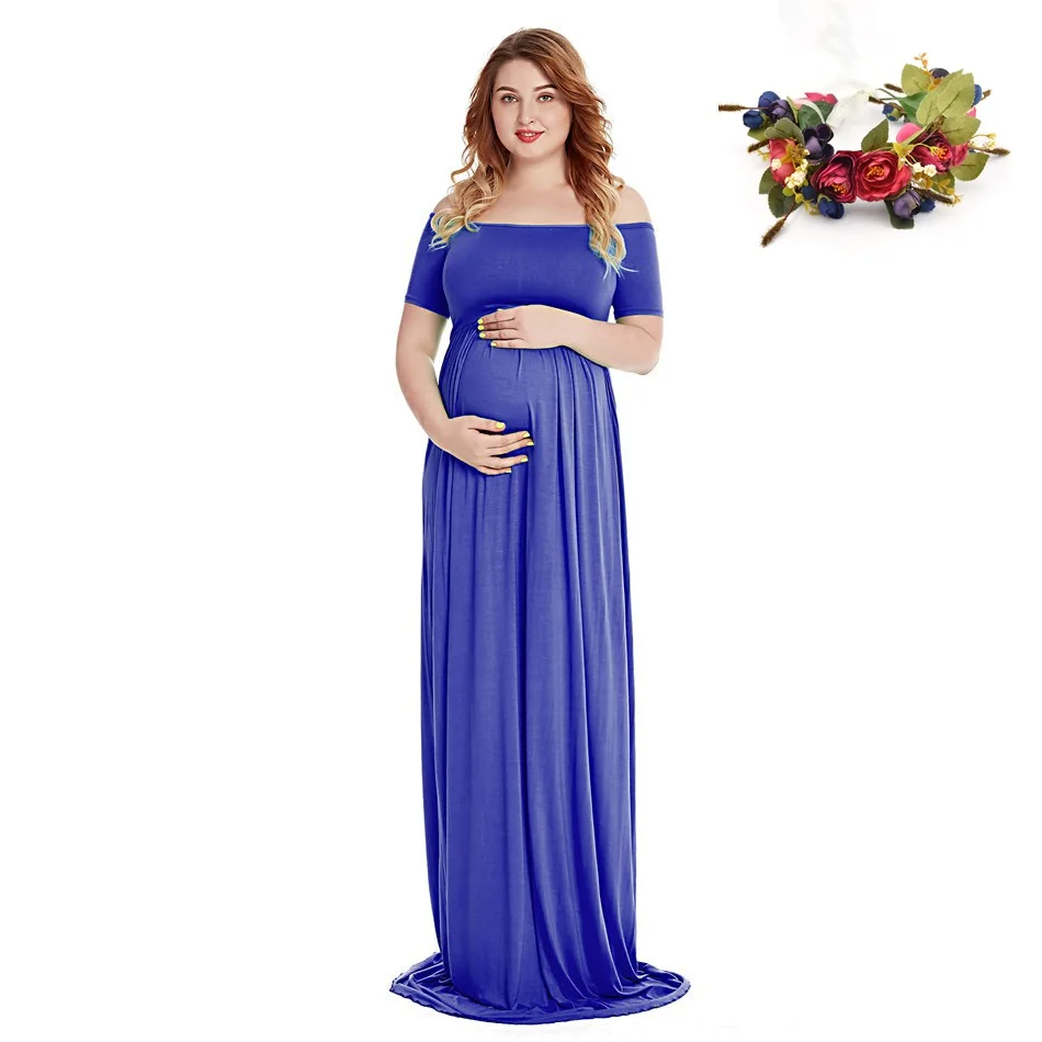 Dress 1 and Garland VOGUEON/женское платье для беременных, с открытыми плечами, с короткими рукавами, с рюшами, для душа, вечернее платье, летняя одежда для беременных - Цвет: Dress 1 and Garland