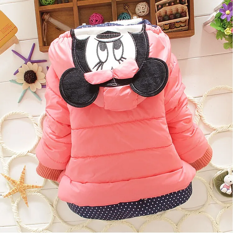 Осенне-зимние куртки для девочек с Микки и Минни Милая хлопковая теплая детская куртка повседневное пальто с капюшоном для девочек детская одежда