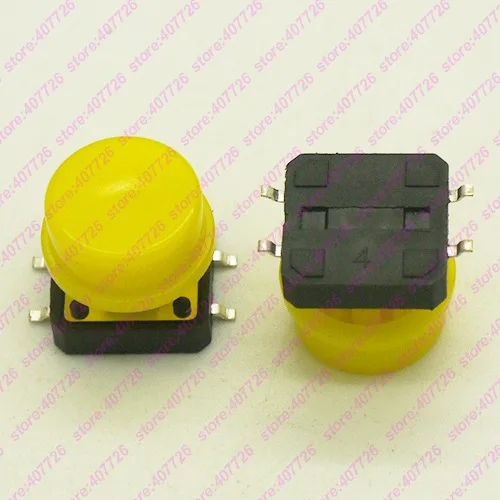 Switch Add YellowSMT 10 шт. 12X12 мм H = 12,3 мм с пластиковой круглой крышкой мгновенные тактильные 4PIN SMT/DIP тактовый переключатель кнопочный переключатель микроклавишная кнопка - Цвет: Switch Add YellowSMT