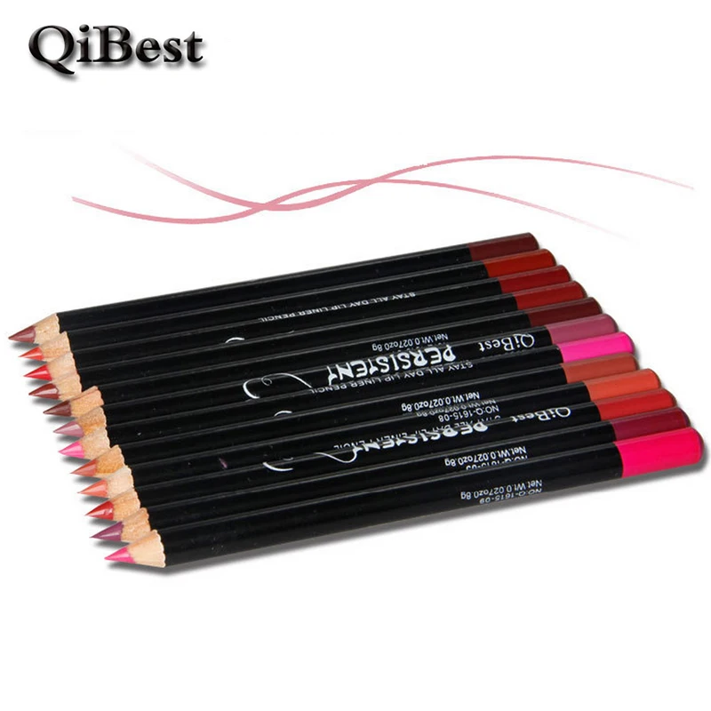 Qibest 12 шт. Карандаш Для Губ Водонепроницаемый Set Smooth Lipliner перо Долгое Обнаженная