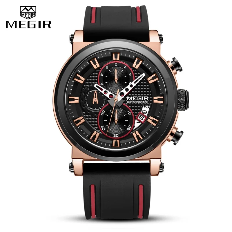 Black Silver Мужские наручные часы megir с хронографом, мужские спортивные часы с большим циферблатом, кварцевые аналоговые водонепроницаемые армейские военные наручные часы, мужские часы - Цвет: Black Silver
