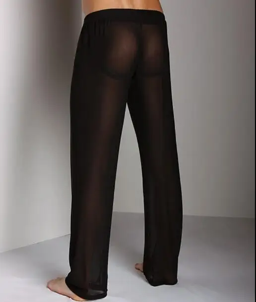 Free shipping Men's casual home mesh pants yoga pants sexy low-waisted youth net gauze transparent