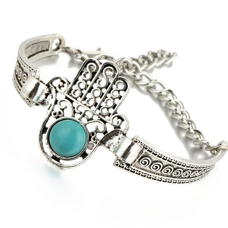 Bohemia Antique Silver Plated Turquoise Rhinestone Owl Bracelets For Women Vintage Fashion Jewelry Charms Bangles SACJ2885 | Украшения и