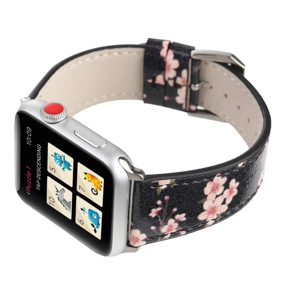 Сливы цветок печатных кожаный ремешок для apple watch серии 4 3 2 из мягкой кожи Замена