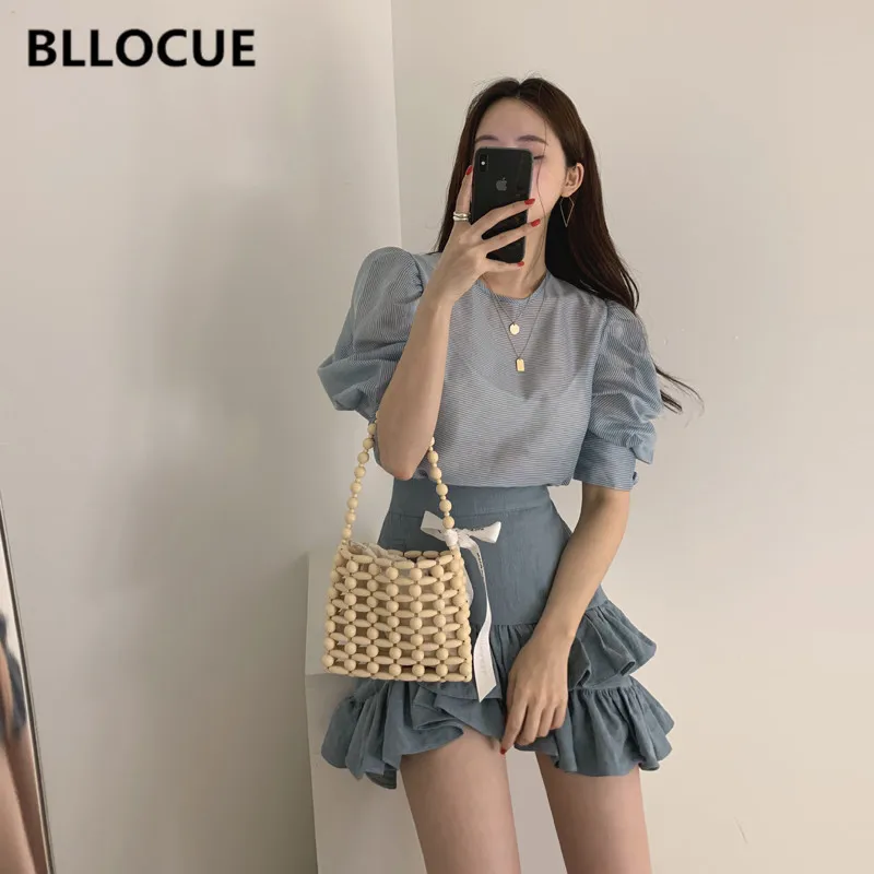 Женский комплект из 2 предметов BLLOCUE блузка в полоску с рукавами и узкая