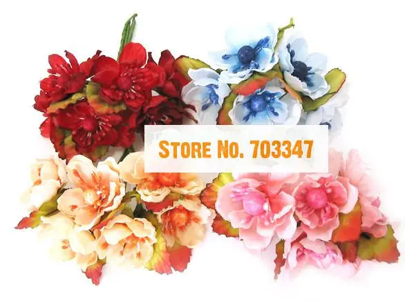 

72pcs/lot Wholesale Artificial Mini Flowers Bunch W/Leaves For Wedding Favors Artificial Cherry Blossom