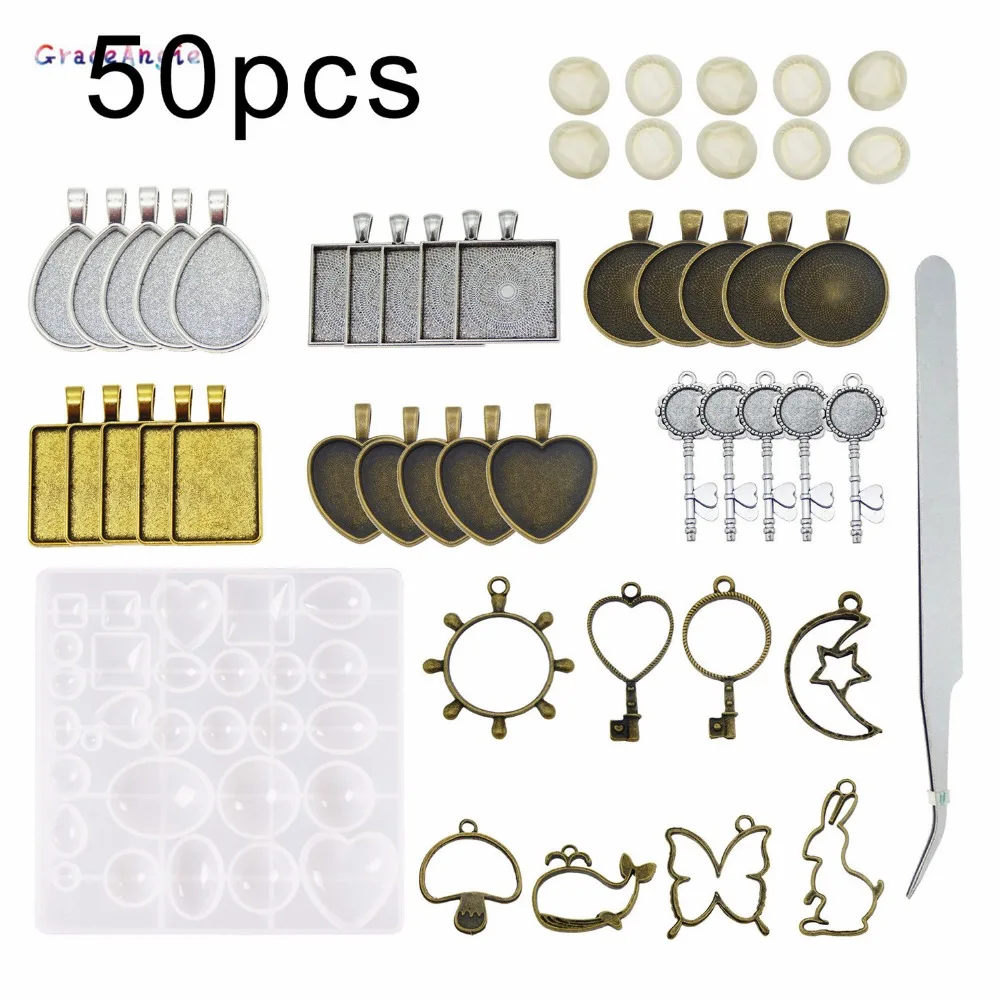 

GraceAngie 50pcs Multi type Silicone Alloy Mold With Tweezers Disposable Gloves Casting Molds Pendant Jewelry Handmade Tools