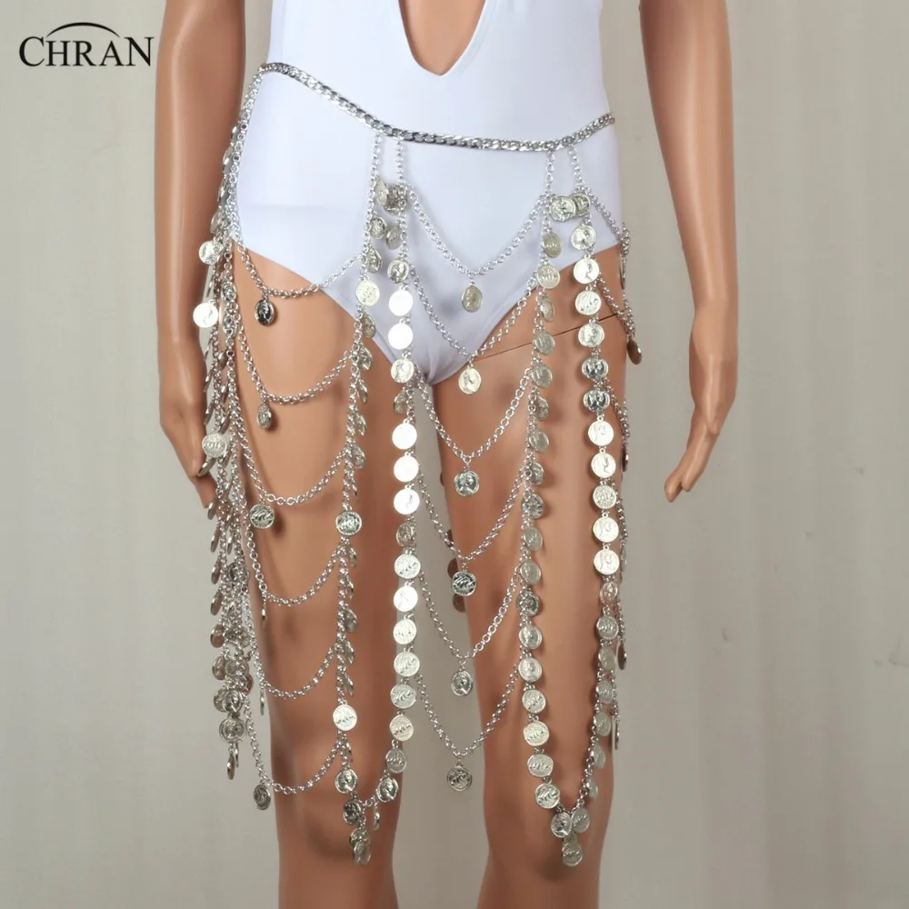 Женская цепочка на талию Chran золотистая/Серебристая в форме монеты Подарочная