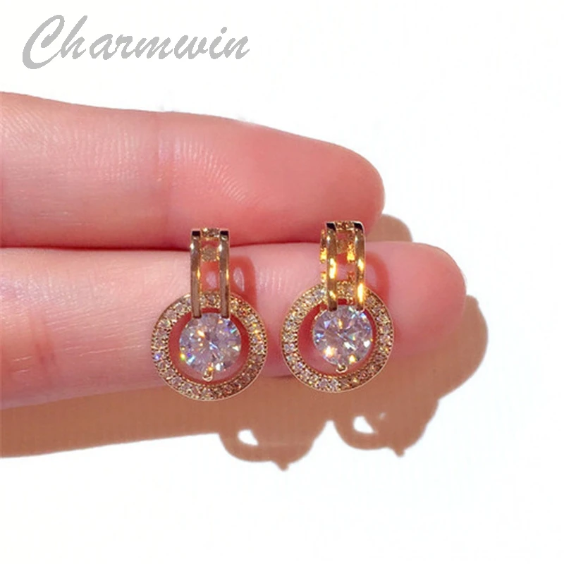 Charmwin новые серьги-гвоздики для женщин серьги Модные круглые с кубическим