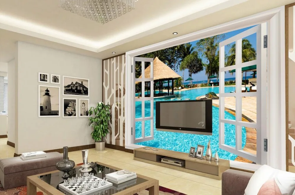 Домашний декор мальдивский павильон пейзаж за окном 3d фрески обои для гостиной |