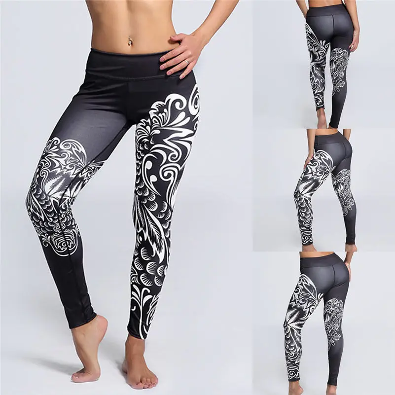 New High Waist Yoga Pants Women's Fitness Sport Leggings Printing Elastic Gym Workout Tights S-XL Running Trousers Plus Size 4az | Спорт и