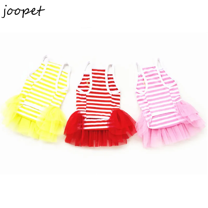 Free Drop Shipping 3 Colors Stripes Lace chiffon Pet tutu summer Dress Outfit Puppy chihuahua girl dog clothes Clothes Apparel | Дом и сад