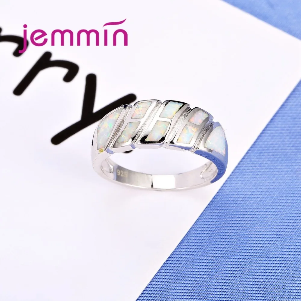 Women Best Gift Wide Wedding Ring Geometric Rainbow Opal Brand Jewelry 925 Sterling Silver Jewellery for Engagemen | Украшения и