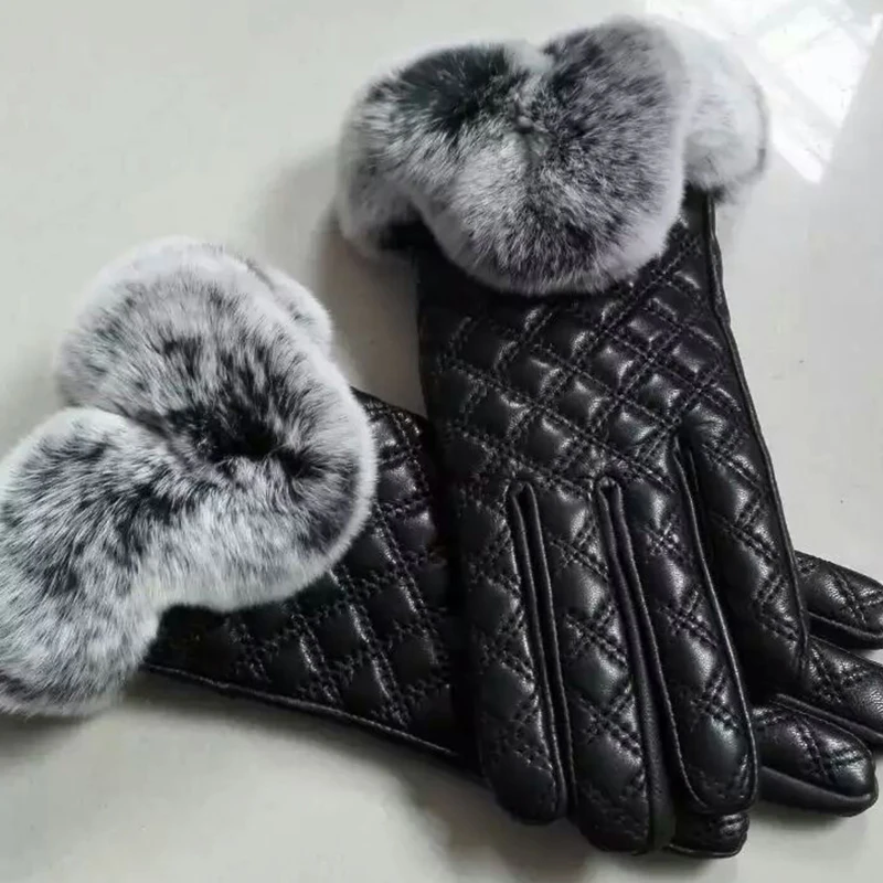 Сенсорный экран Экран перчатки для женщин из натуральной кожи с подкладкой меха