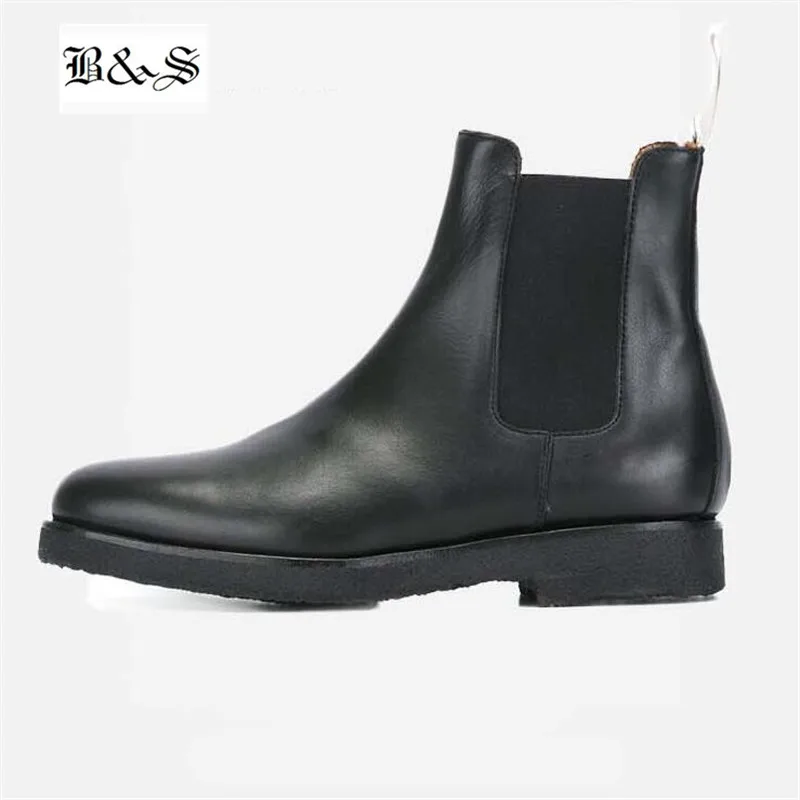 

Black& Street Handmade West Kanye Black Chelsea Boots Vintage Raw Rubber England Genuine Leather Ankle Boots