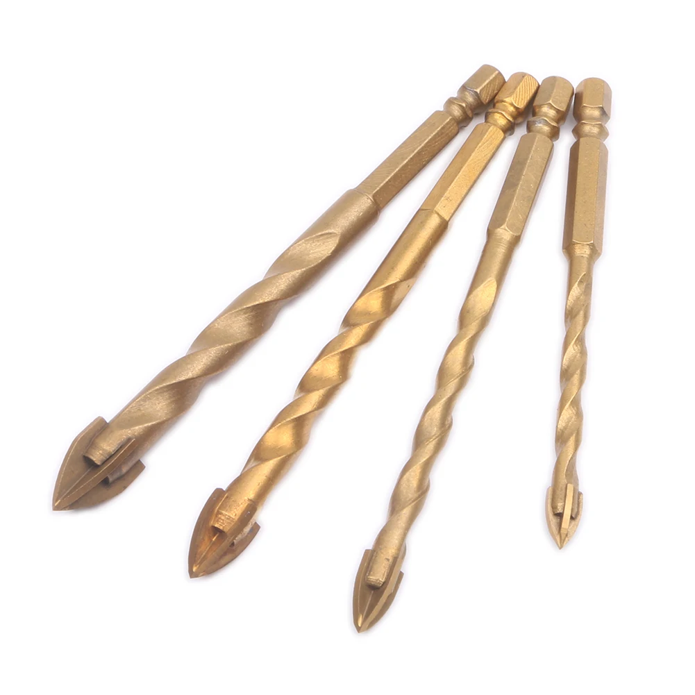 Долото для керамической плитки, мрамора и стекла на шестигранный хвостик с керамической крестообразной головкой, покрытое титаном 6/8/10/12 мм.