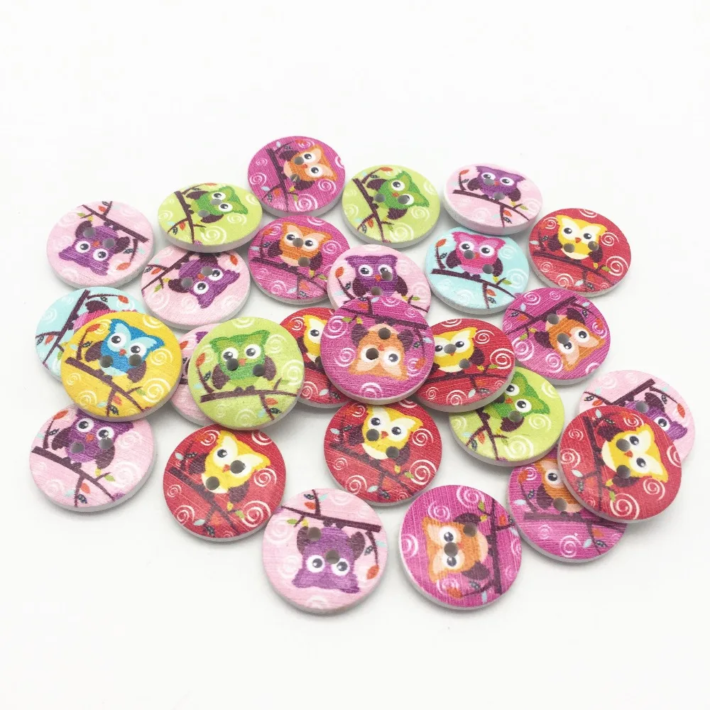 

100 шт., круглые аксессуары с двумя отверстиями, 20 мм, для шитья, деревянные пуговицы