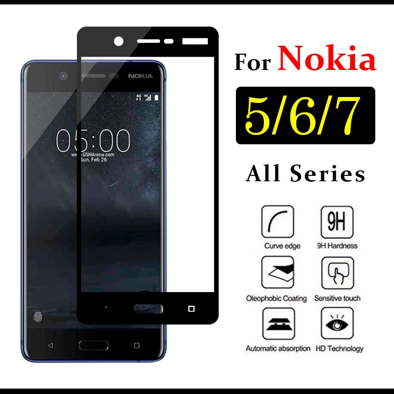 Full Cover Protective Glass on For Nokia 7 6 5 Plus 2018 Screen Protector Tremp Noka Tempered Glas Nokia7 Nokia6 Nokia5 Cam Film | Мобильные