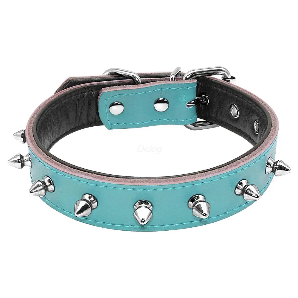 1 ряд заклепок Шипованный ошейник для питомца маленькая собака кошка ошейники мягкий внутренний Мягкий щенок ожерелье с котенком для маленьких средних собак - Цвет: Blue
